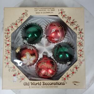 Vintage Old World Ball Glass Christmas Ornaments Columbia SA Hand Painted Blown